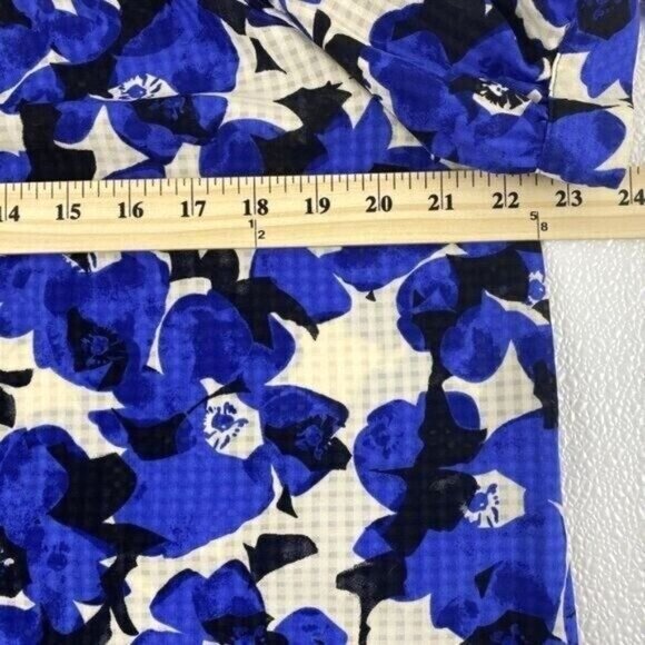 Womens L Ruffle Floral A-Line Blouse Tie Short Sleeve Button Back Who What Wear - Picture 9 of 14